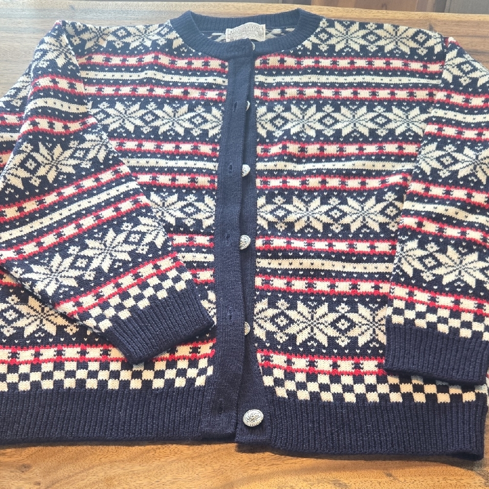 Pendleton Navy, Cream & Red Fair Isle Wool Cardigan